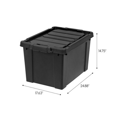 IRIS USA 19 Gallon Black Heavy Duty Stackable Plastic Storage Bins with Lids