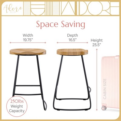 Sleek Black 21.7" Backless Wood & Metal Counter Stool