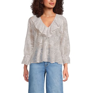 Lands' End Women's Feminine Ruffle Chiffon V Neck Blouse - 1 of 3