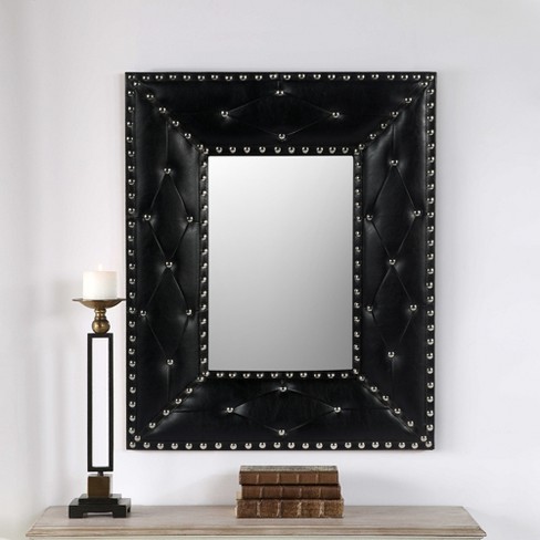 Sofie 21 x 26 Decorative Wall Mirrors With Rectangle Black PU Covered MDF  Framed Mirror-The Pop Home