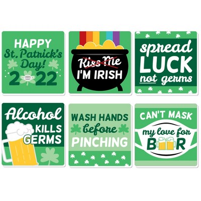 Big Dot of Happiness Quarantine St. Patrick's Day - Funny 2022 Saint Patty's Party Decorations - Drink Coasters - Set of 6