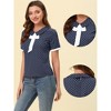 Allegra K Women's Polka Dots Flat Collar Contrast Tie Neck Short Sleeve Blouses - 2 of 4