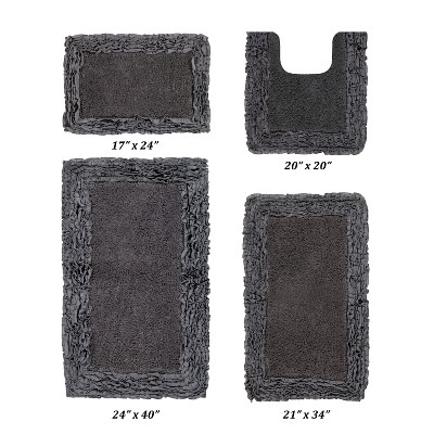 Shaggy Border Collection 4-Piece Bath Rug Set 100% Cotton Tufted Weave Ruffle Border Pattern Bathroom Rug for Machine Washable Bathmat
