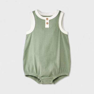 Image of Baby Solid Henley Romper - Cat & Jack™ Green 3-6M