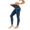 3-PC Medium Size Women's High Waist Leggings with Side Pockets , Soft Stretch, Moisture Wicking Women Bottoms (Black, Navy & Dark Grey) - 3 of 4