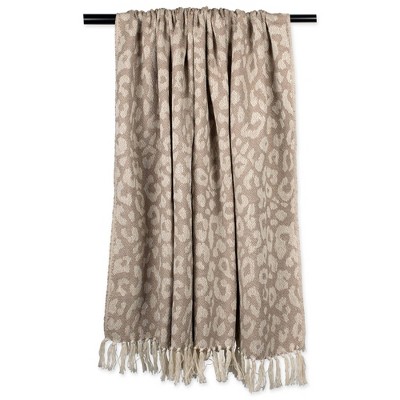 Beige and White Cotton Leopard Print Throw Blanket