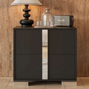 Elegant Nightstand with 2 Drawers and Mirrored Front, Metal Legs and Handles, Classic Storage Accent Table for Bedroom-The Pop Home - 1 of 4