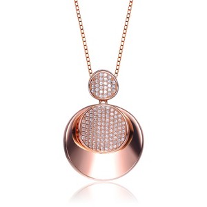 Guili Sterling Silver Rose Gold Overlay Pave Double Circle Necklace with Cubic Zirconia in White or Rose Gold—Chic and Versatile for Special Occasions - 1 of 3
