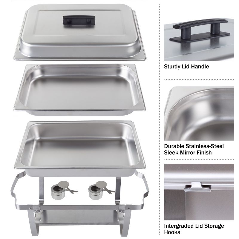 Great Northern Popcorn Chafing Dish 9 Quart Stainless Steel Buffet Set - Includes Food Pan, Water Pan, Cover, Chafer Stand and 2 Fuel Holder, 3 of 13
