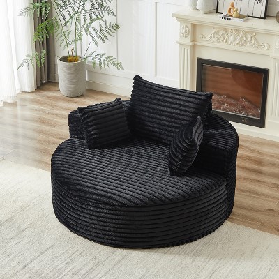 Grungis Round Corduroy Sponge Single Sofa with Back Cushion & Pillows,Fluffy Modern Sleeper Chair for Living Room & Bedroom