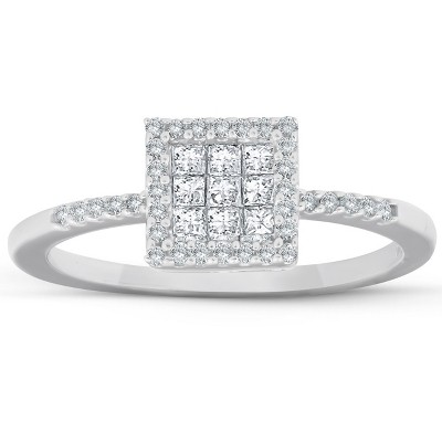Pompeii3 3/8 Ct Princess Cut Diamond Halo Engagement Ring 10k White Gold