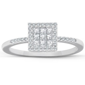 Pompeii3 3/8 Ct Princess Cut Diamond Halo Engagement Ring 10k White Gold - 1 of 4