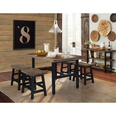 Pomona Reclaimed Wood and Metal Dining Table, Rustic Natural Finish