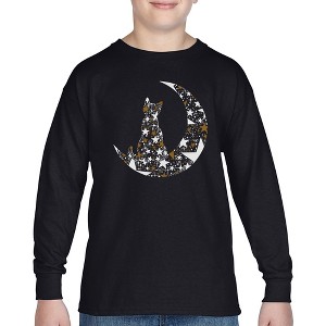 LA Pop Art Cat Sitting On Moon - Boy's Word Art Long Sleeve T-Shirt - 1 of 4
