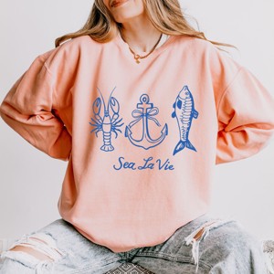 Simply Sage Market Sea La Vie 3 Across Lightweight Garment Dyed Sweatshirt - M - Peachy - 1 of 4
