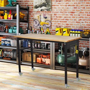 Acekool 48" Adjustable Workbench, 2000lb Capacity, Locking Casters, Pegboard & Hooks, Scale, Rubber Wood Top for Garage Workshop - 1 of 4