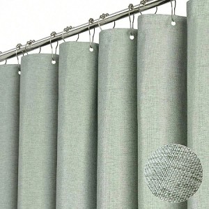 Sage Green Fabric Shower Curtain, Linen Textured Heavy Duty Polyester, 72x78 with Plastic Hooks - 1 of 4