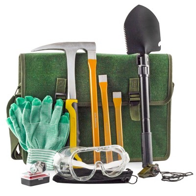 Esterno Rockhound & Rock Mining Kit (Deluxe 15pc Set); Rockhound Set Includes Hammer, Chisels, Musette Bag and Accessories