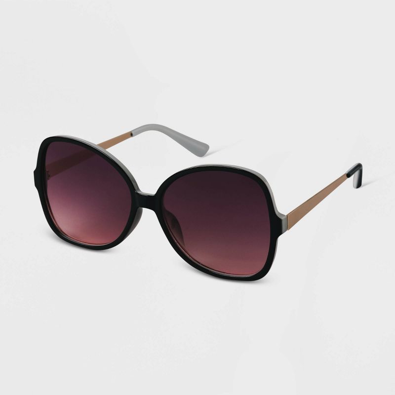 Women&#39;s Oversized Angular Butterfly Sunglasses - A New Day&#8482; Black, 2 of 3