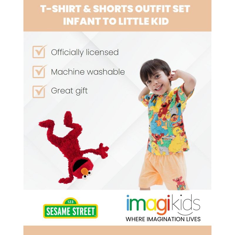 Sesame Street Oscar the Grouch Elmo Bert and Ernie Graphic T-Shirt and Shorts Outfit Set Infant to Little Kid, 3 of 8