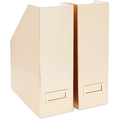 Stockroom Plus 2-Pack Metallic Gold Foil Foldable Desk Magazine File Holder Organizer Boxes with Label