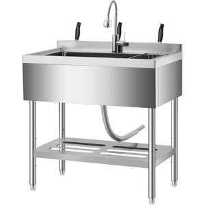 Coucheta Freestanding Commercial Utility Sink, Stainless Steel w/ Faucet, Adjustable Legs, Shelf, Hooks, Backsplash, Hot & Cold Water - 1 of 4