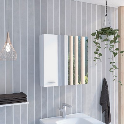 Akoasm Bathroom Medicine Storage Cabinet With Mirror & Shelves-White