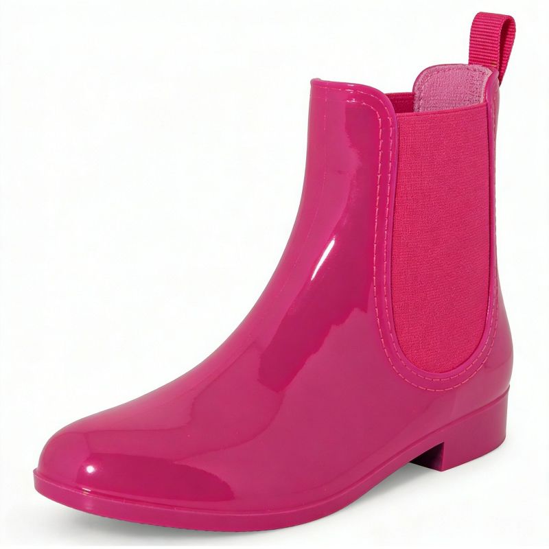 Women's Short Rain Boots Elastic Ankle Chelsea Booties, Fuchsia-6