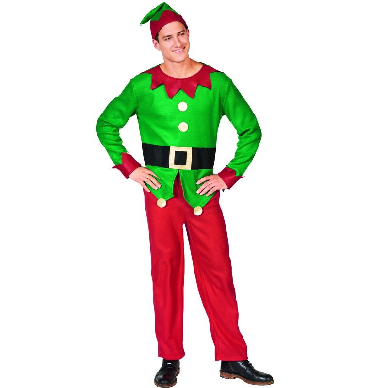 Northlight 45" Red and Green Men's Elf Costume With a Christmas Santa Hat - Plus Size, 1 of 3