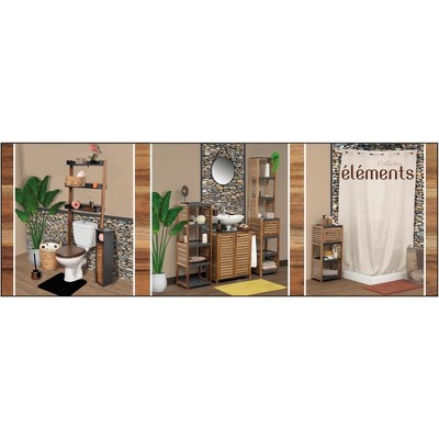 Gray and Natural Acacia Wood Free-Standing Toilet Paper Holder