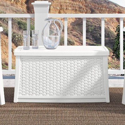 White Resin Wicker Outdoor Coffee Table with Storage