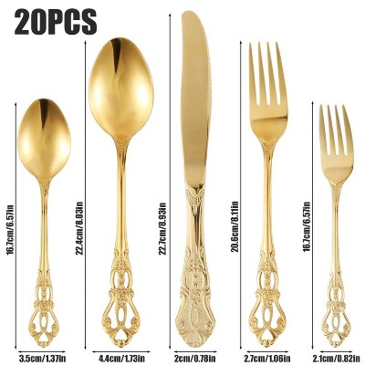 LunaLulinlk 20 Pcs Gold Silverware Set,Retro Royal Stainless Steel Flatware Utensil Sets for 4,Gold Luxury Cutlery Set
