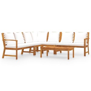 vidaXL 6-Piece Outdoor Lounge Set with Cushions - Stylish, Comfortable and Versatile Patio Furniture - Solid Acacia Wood Construction - Cream - 1 of 4