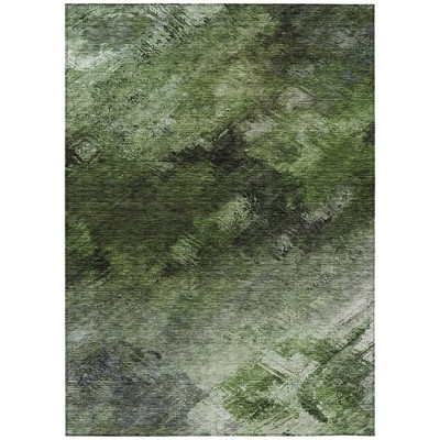 Green And Ivory Abstract Washable Indoor Outdoor Area Rug