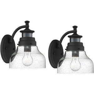 John Timberland Nobel Modern Outdoor Wall Light Fixtures Set of 2 Black Motion Sensor Dusk to Dawn 10" Clear Seedy Glass for Exterior - 1 of 4