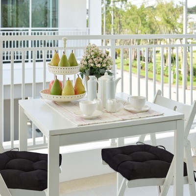 Black Plush Reversible Chair Cushions with Tear Proof Ties, 4 Piece Set