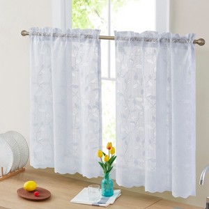 HLC.ME Joyce Lace Sheer Kitchen Cafe Curtain Tiers for Small Windows, Kitchen & Bathroom - Set of 2 - 1 of 4