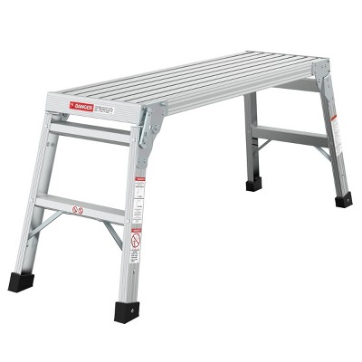 FURNIinspire Ladders Work Platform Aluminum Portable Bench Folding Ladder, Household Step Stool Ladder Foldable, Silver, 39.49"*12.17"*20.28"