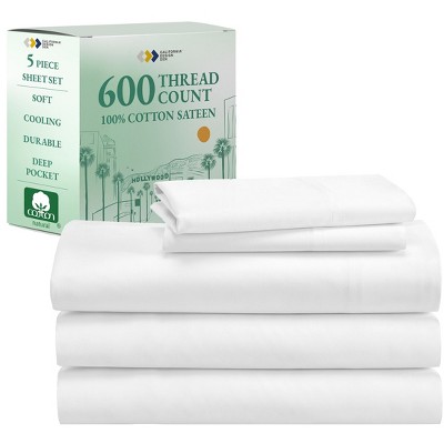 5-Star Luxury Sheet Set | 600 Thread Count 100% Cotton Sateen | Soft & Crisp Bed Sheets with Deep Pockets by California Design Den