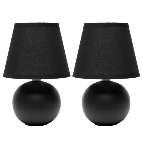 Set Of 2 Black Table Lamps Modern Bedside Nightstand Ceramic Small Round  Shade