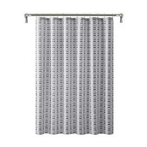 LunaLulinlk Gray Geo Stripe Printed Slub Fabric Shower Curtain - 1 of 4