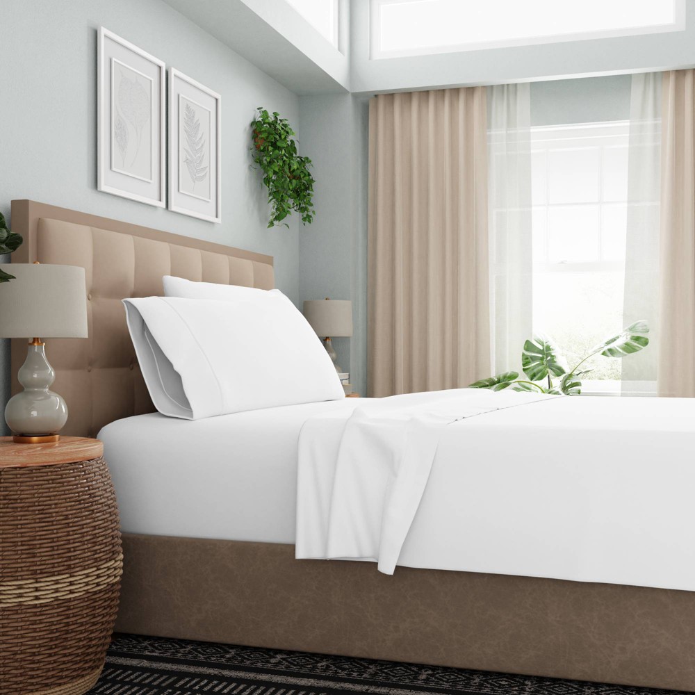 Queen 300 Thread Count Wrinkle Resistant Solid Sheet Set White - Color Sense
