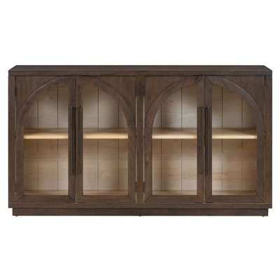 Luxystar 4-Door Sideboard Buffet Cabinet with Large Storage, Glass Doors and Adjustable Shelves for Dining and Living Room, Espresso