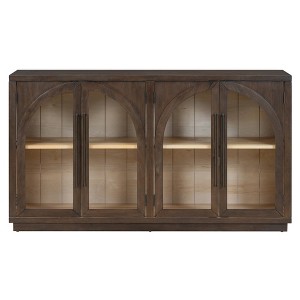 Luxystar 4-Door Sideboard Buffet Cabinet with Large Storage, Glass Doors and Adjustable Shelves for Dining and Living Room, Espresso - 1 of 4