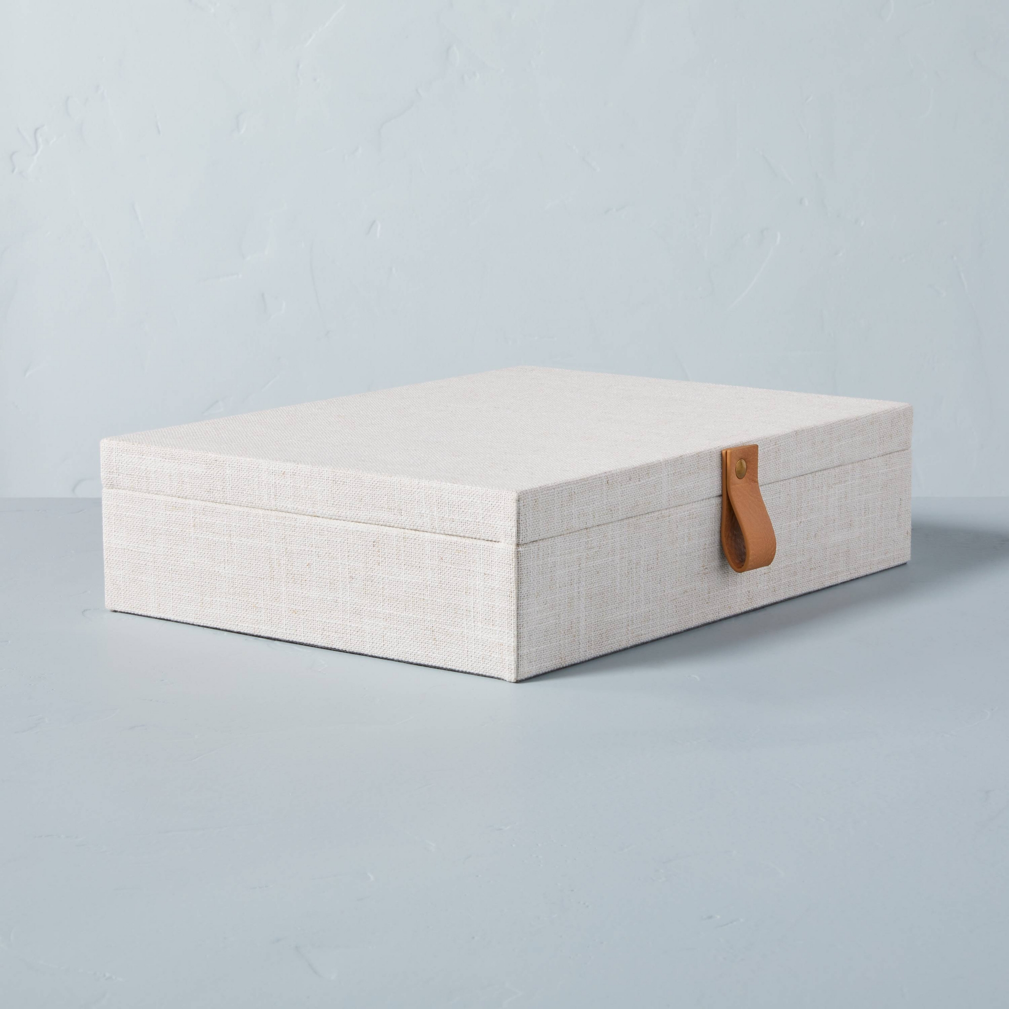 Large Fabric Storage Box with Faux Leather Accent Cream - Hearth & Hand™ with Magnolia: Lidded Desk Organizer, Document Holder