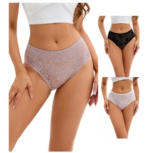 INSPIRE CHIC 3 Packs Women's Lace Mid-Waisted Briefs Breathable Underwear Available in Plus Size Panties - 1 of 4