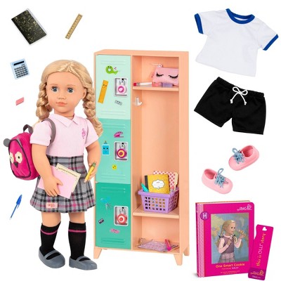 Our Generation Hally & Classroom Cool Locker Accessory Set 18" Doll School Bundle