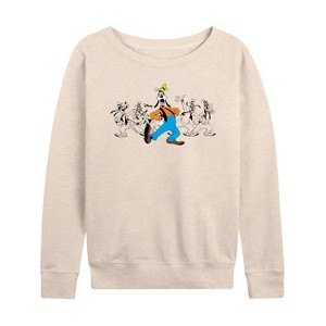 Women's - Disney - Goofy Chest Lightweight French Terry Wide Neck Long Sleeve Graphic Shirt - 1 of 4