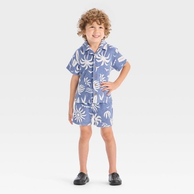 Grayson Mini Toddler Boys' Textured Woven Shirt and Shorts Set - Blue