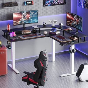 Bestier Standing Desk with Monitor Shelf L-Shaped Height Adjustable Electric Stand Up Desk 63" x 55" in Black - 1 of 4